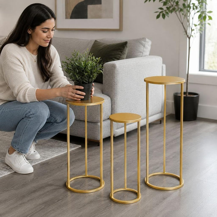 DanDiBo Blumenhocker Metall Gold Rund Blumenständer Beistelltisch 96510 3er Set Blumensäule Modern P