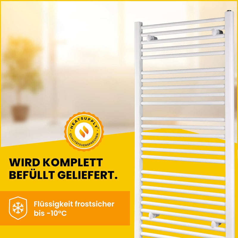 Handtuchheizkörper elektrisch 1662 x 600mm - Badheizkörper elektrisch 900 Watt weiss inkl. Heizstab