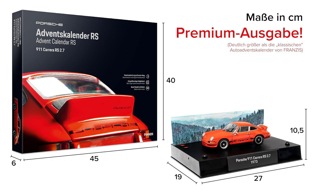 FRANZIS 55155 - Porsche 911 Carrera RS 2.7 Adventskalender, Metall Modellbausatz im Massstab 1:24, i