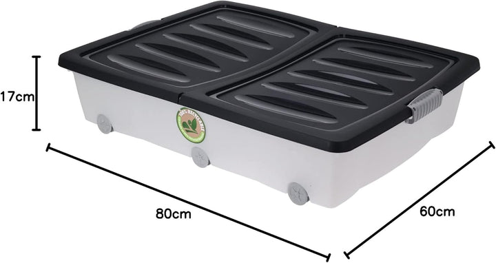 Spetebo Unterbettkommode mit Klappverschluss - 60 Liter/schwarz - Kunststoff Aufbewahrungs Rollbox -