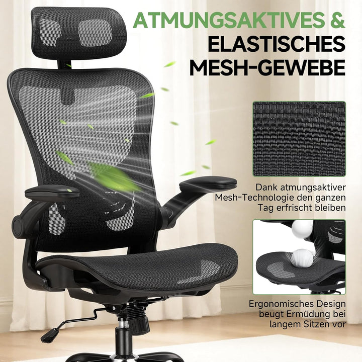 GTPLAYER Bürostuhl Ergonomisch, Schreibtischstuhl mit Verstellbarer Kopfstütze, Armlehnen, Lendenwir