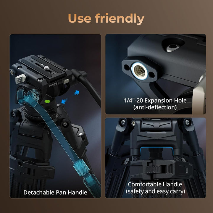 SMALLRIG Heavy-Duty Stativ aus Kohlefaser mit Einstufiger FreeSpeed-Höhenverstellung, 75 Zoll, Fluid