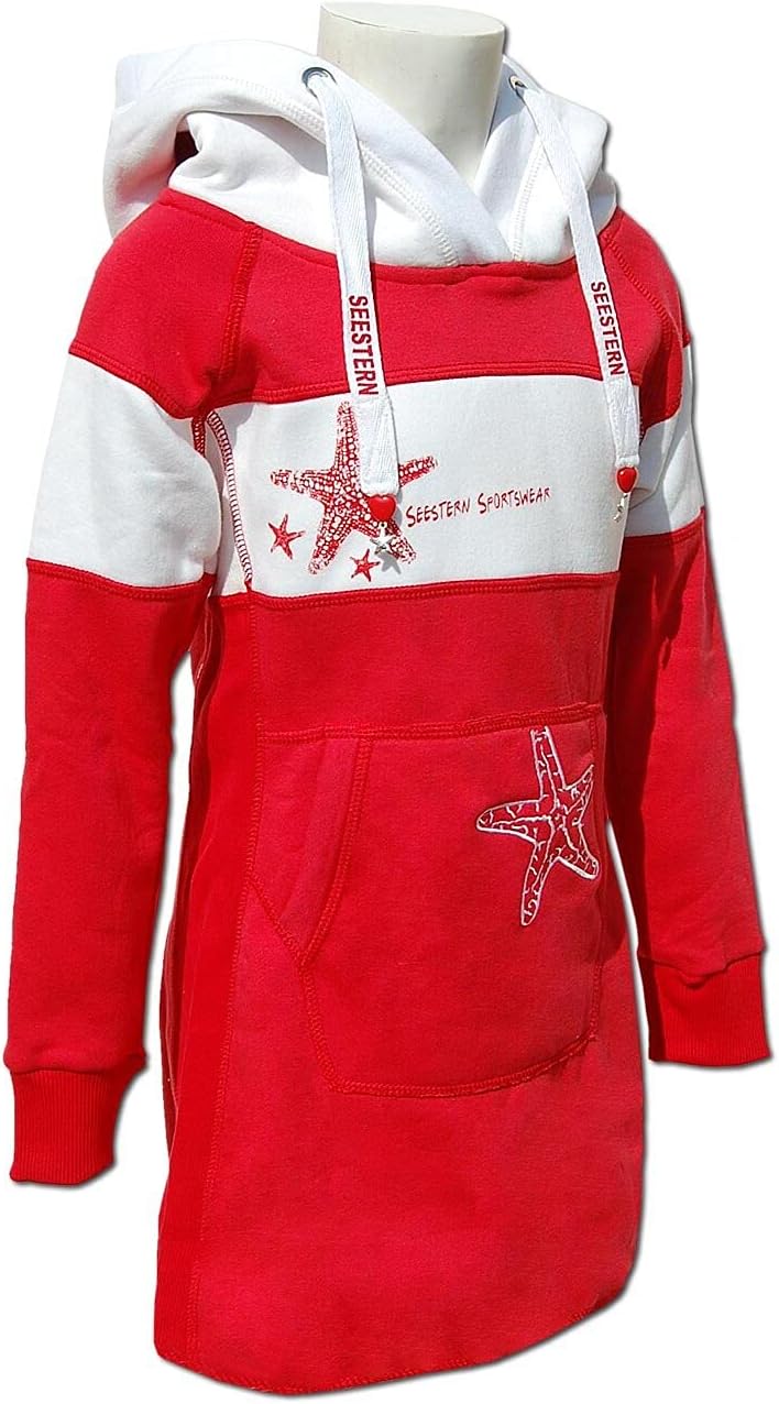 SEESTERN Kinder Langes Kapuzen Sweat Shirt Pullover Hoody Sweater Gr.116-164/2105 158 Rot_weiss, 158