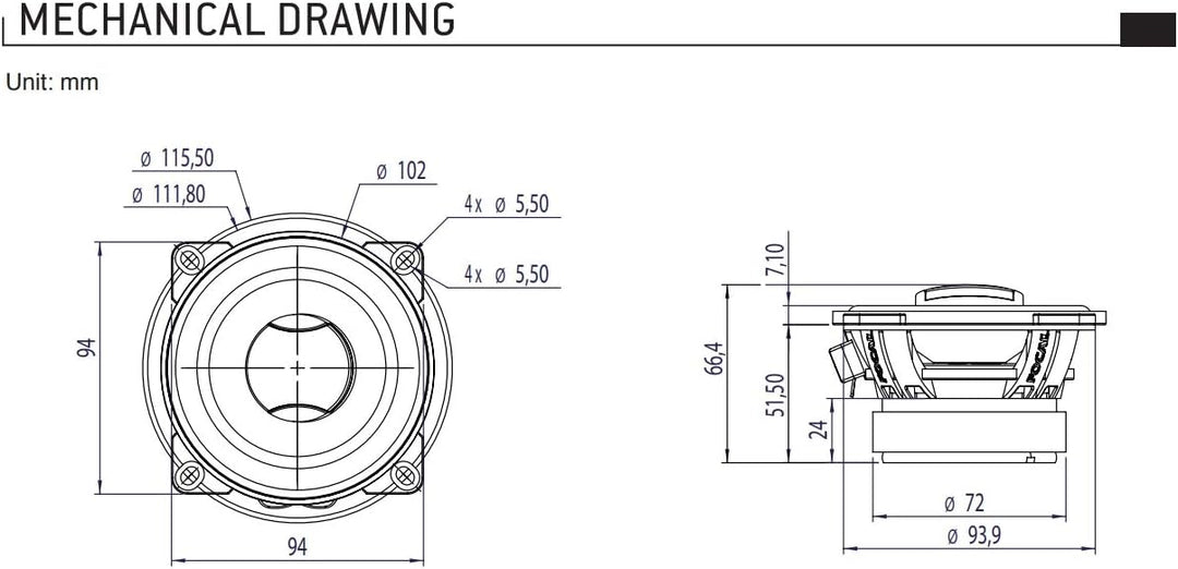 2 FOCAL Auditor ACX-100 2 Wege koaxial Lautsprecher 10 cm 100 mm 4" Durchmesser 30 Watt RMS 60 Watt