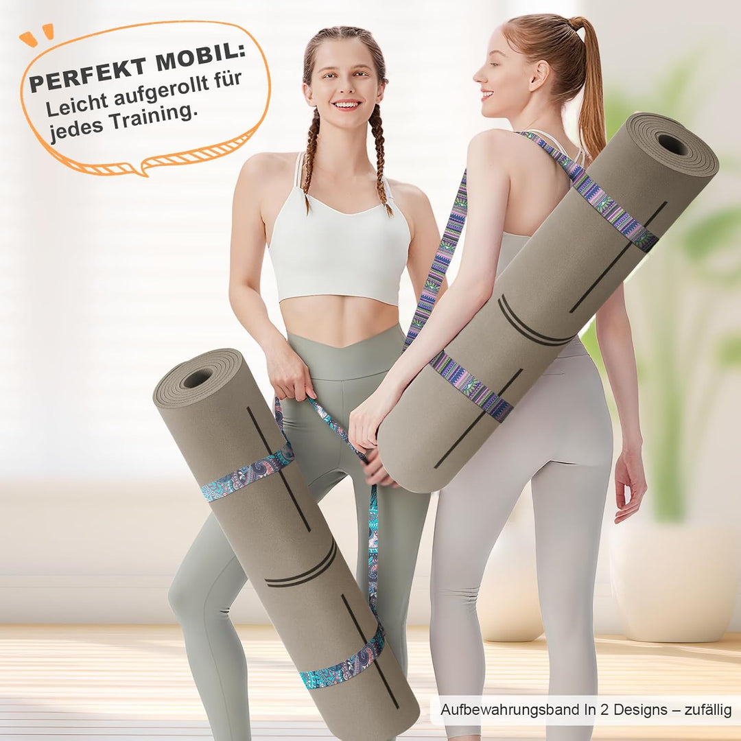 Yogamatte aus ECO Naturkautschuk & Hhautfreundlichem TPE, Extrem Rutschfest, Ausrichtungslinien, Ein
