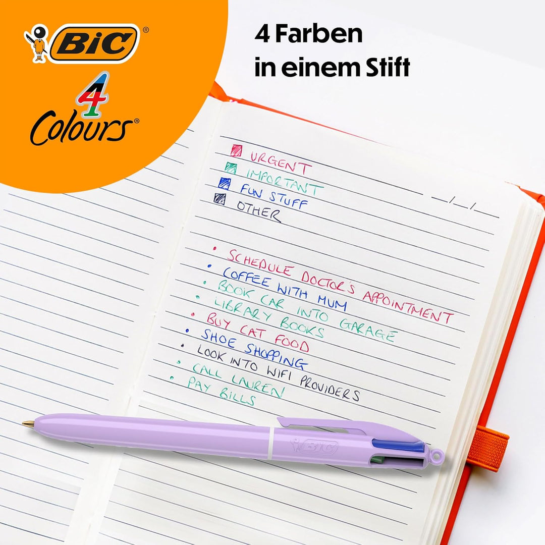 BIC 4 Farben Kugelschreiber Set 4 Colours, 8er Stifte Set in verschiedenem Design, Ideal als Geschen