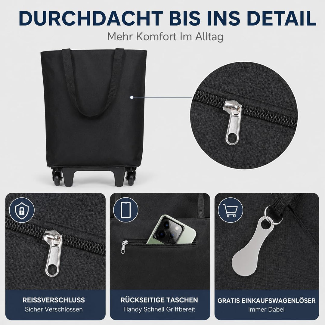 2 in 1 Einkaufstrolley Klappbar 30L Einkaufswagen 25kg Tragkraft 90cm Höhe | 30L Kapazität, 25kg Tra