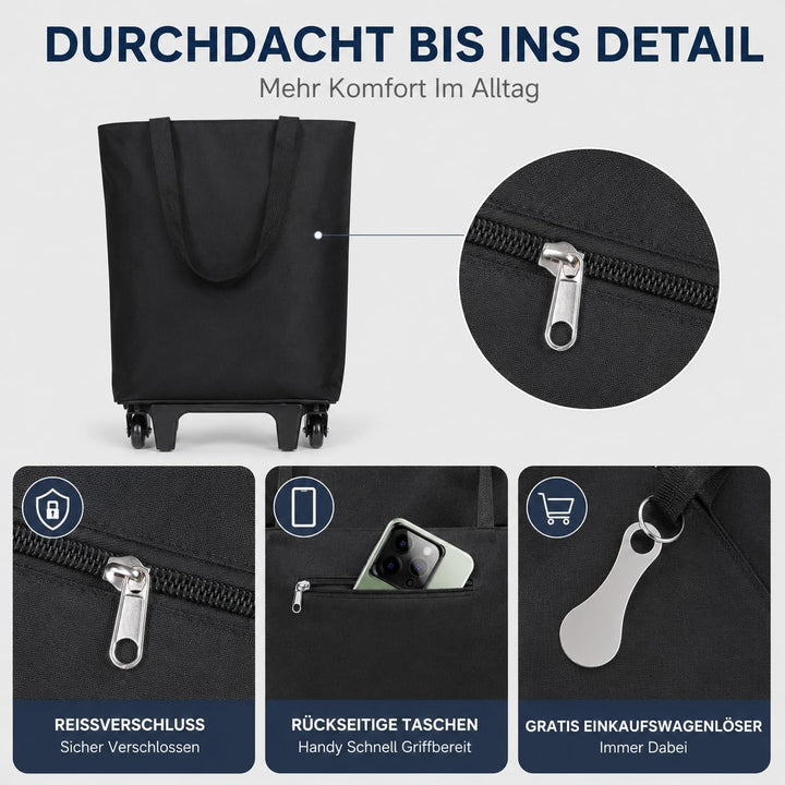 2 in 1 Einkaufstrolley Klappbar 30L Einkaufswagen 25kg Tragkraft 90cm Höhe | 30L Kapazität, 25kg Tra