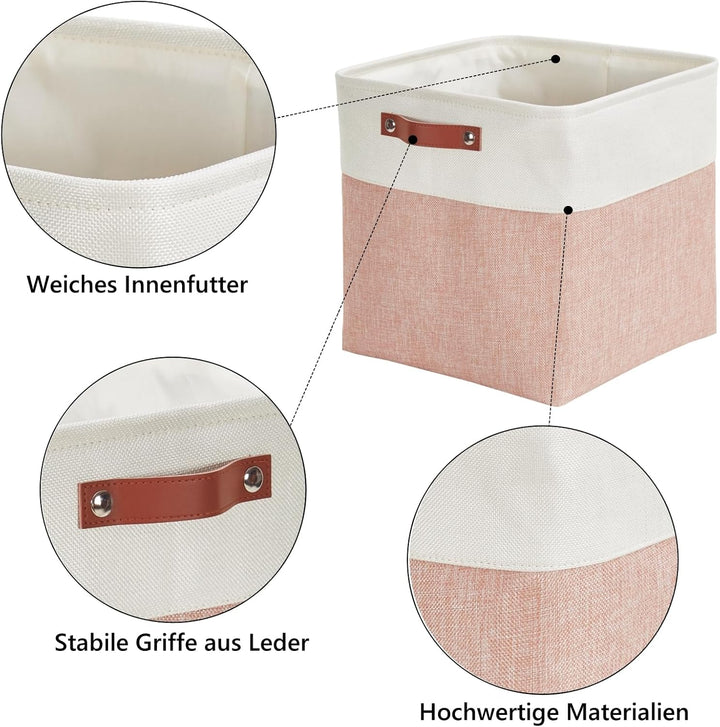 Mangata Collapsible Storage Cube Boxen, 25CM Cube Leinen gewebt Stoff Lagerung Körbe mit Ledergriffe