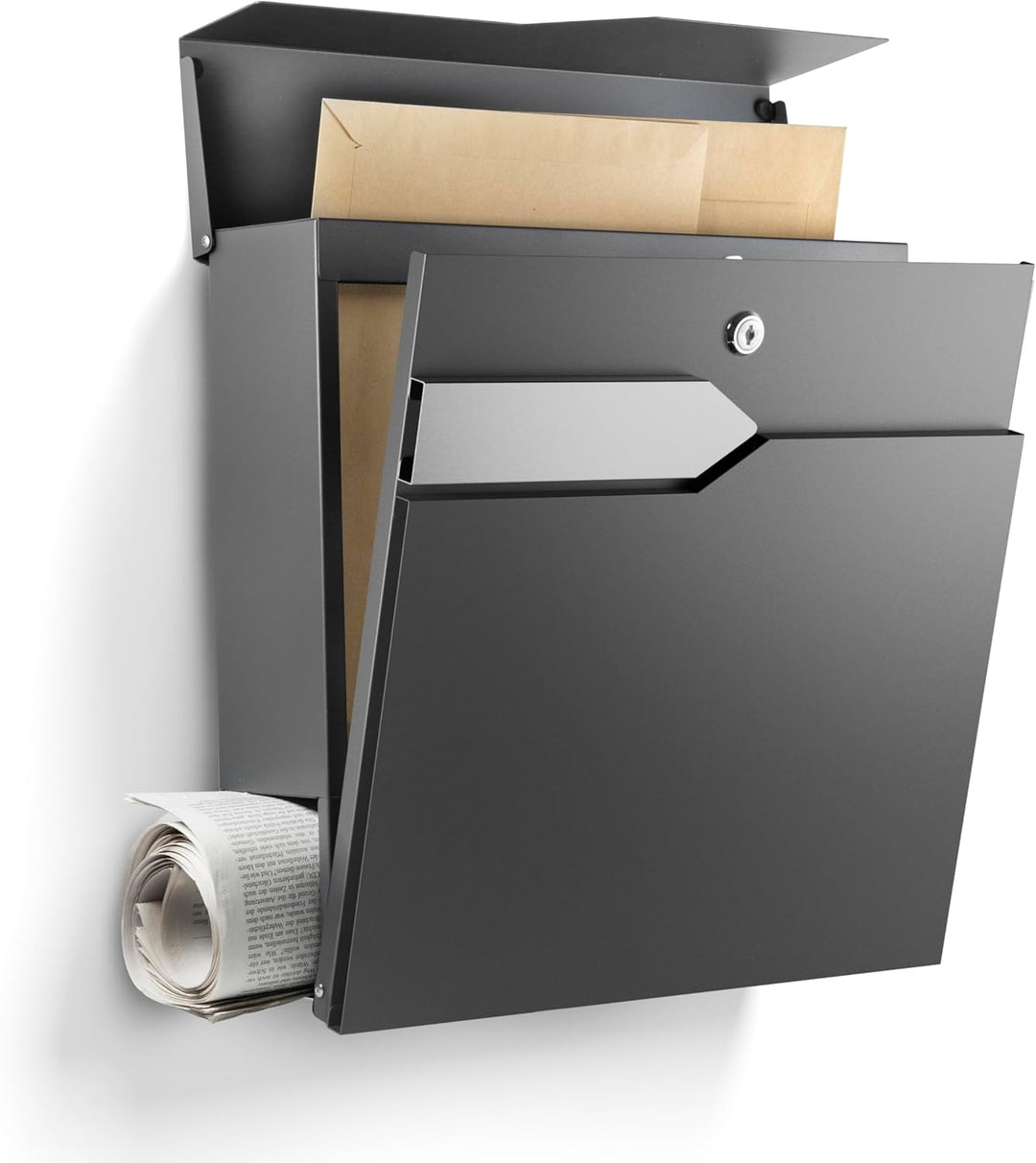 NewHabitat - Briefkasten Munich mit Zeitungsfach - Anthrazit RAL 7016 Ohne Gravur, Ohne Gravur