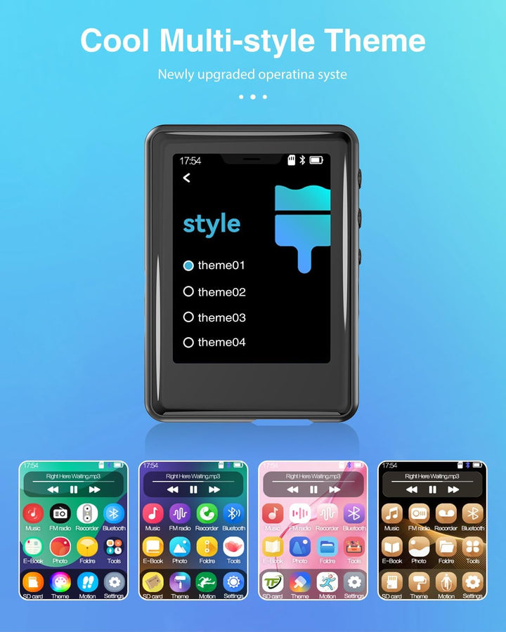 MP3-Player mit Bluetooth 5.3, 16 GB, Full Touchscreen, für Kinder, tragbares Musikgerät mit Lautspre