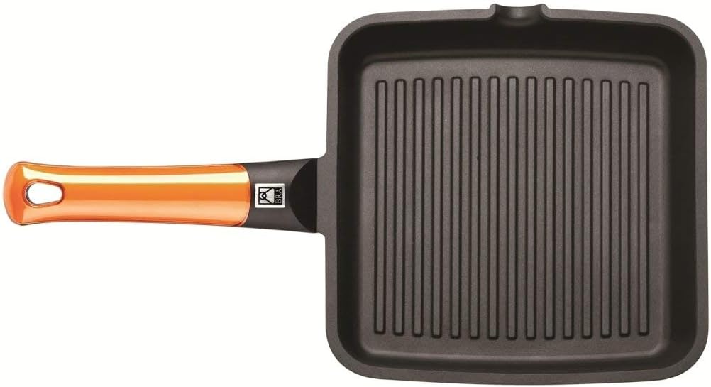 BRA Braisogona Efficient Orange Grillpfanne mit Streifen, 22 cm, Aluminiumguss mit Antihaftbeschicht