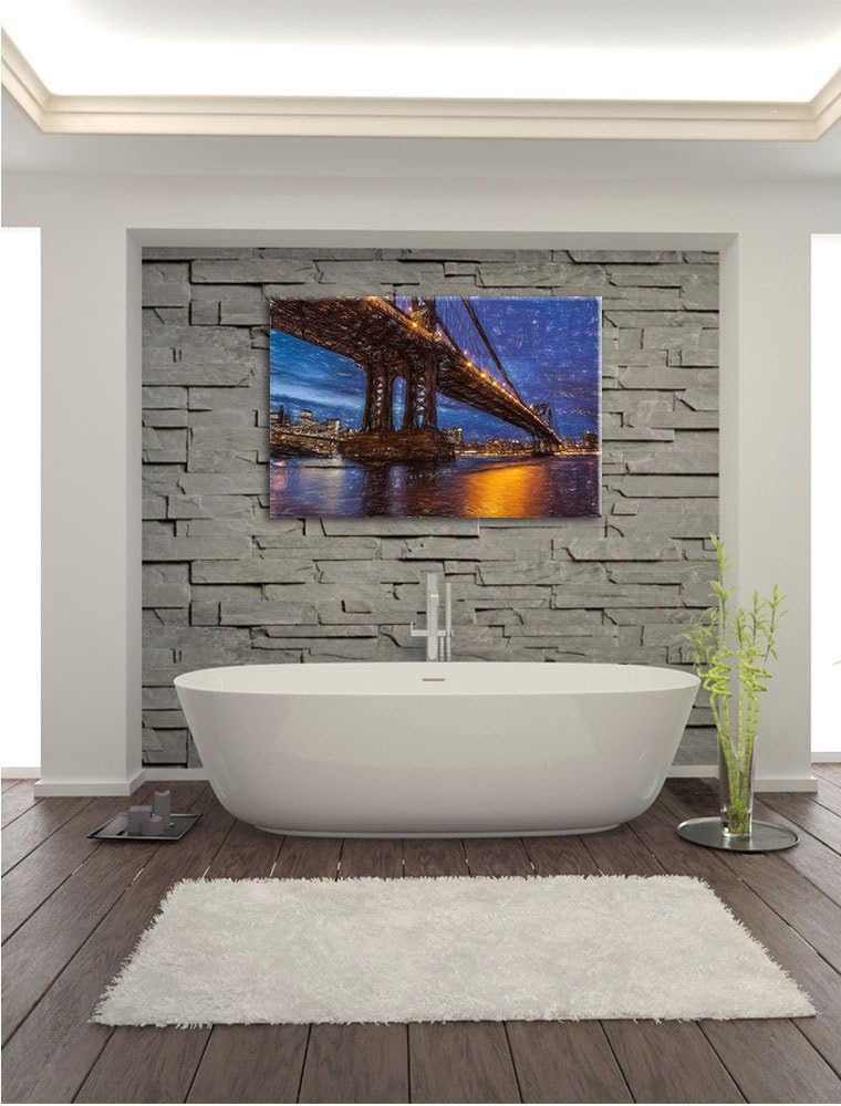 Pixxprint Manhatten Brücke New York / 100x70cm Leinwandbild bespannt auf Holzrahmen/Wandbild Kunstdr