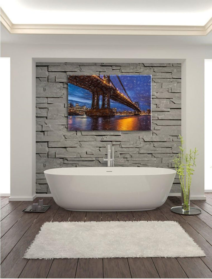 Pixxprint Manhatten Brücke New York / 100x70cm Leinwandbild bespannt auf Holzrahmen/Wandbild Kunstdr