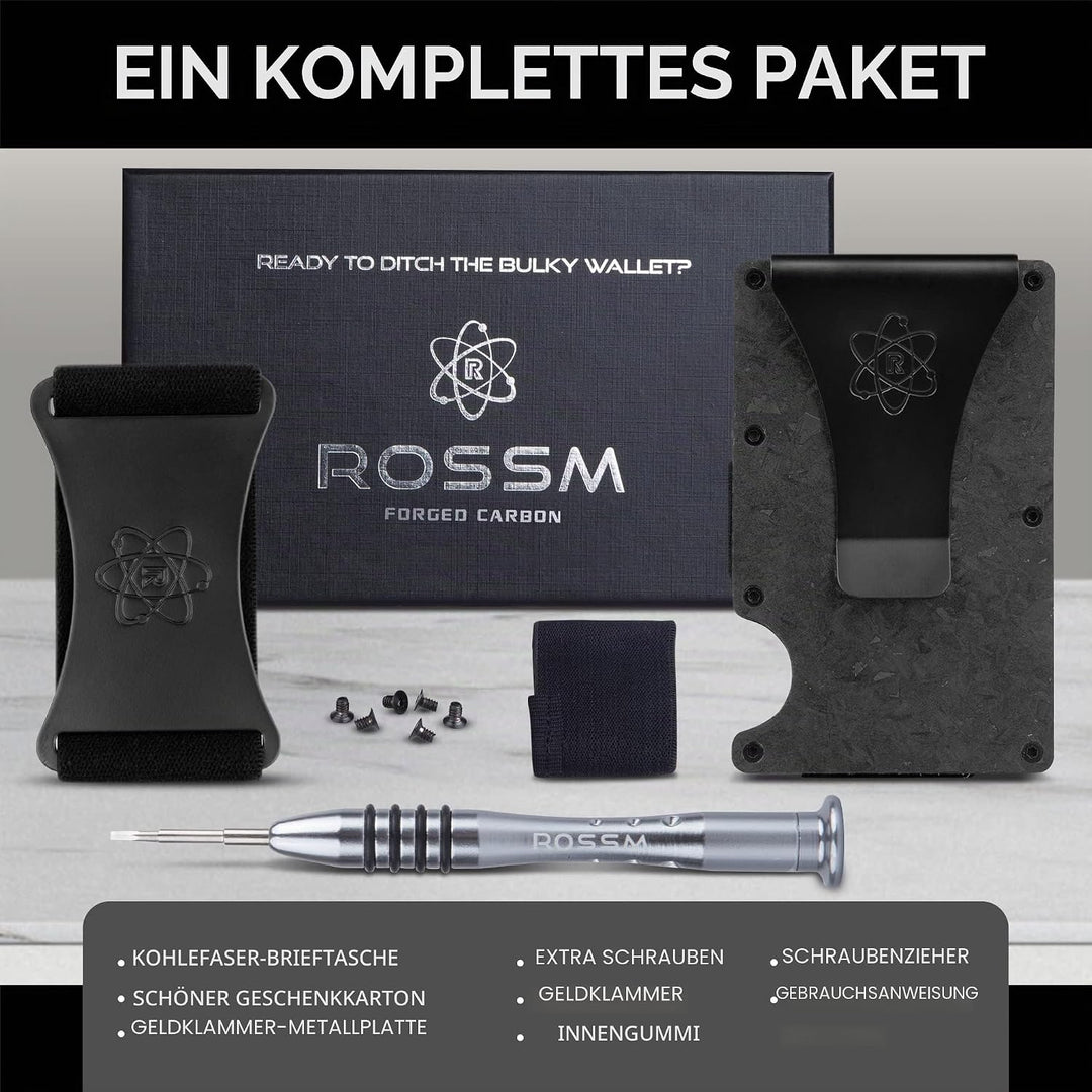 ROSSM Geldbörse Herren mit RFID-Schutz - Kartenetui Herren aus Kohlefaser und Metall mit Geldklammer
