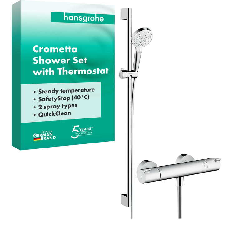 hansgrohe Crometta Theromstatset 0,90m, 2 Strahlarten, Weiss/Chrom Weiss/Chrom Duschset / Duschkopf
