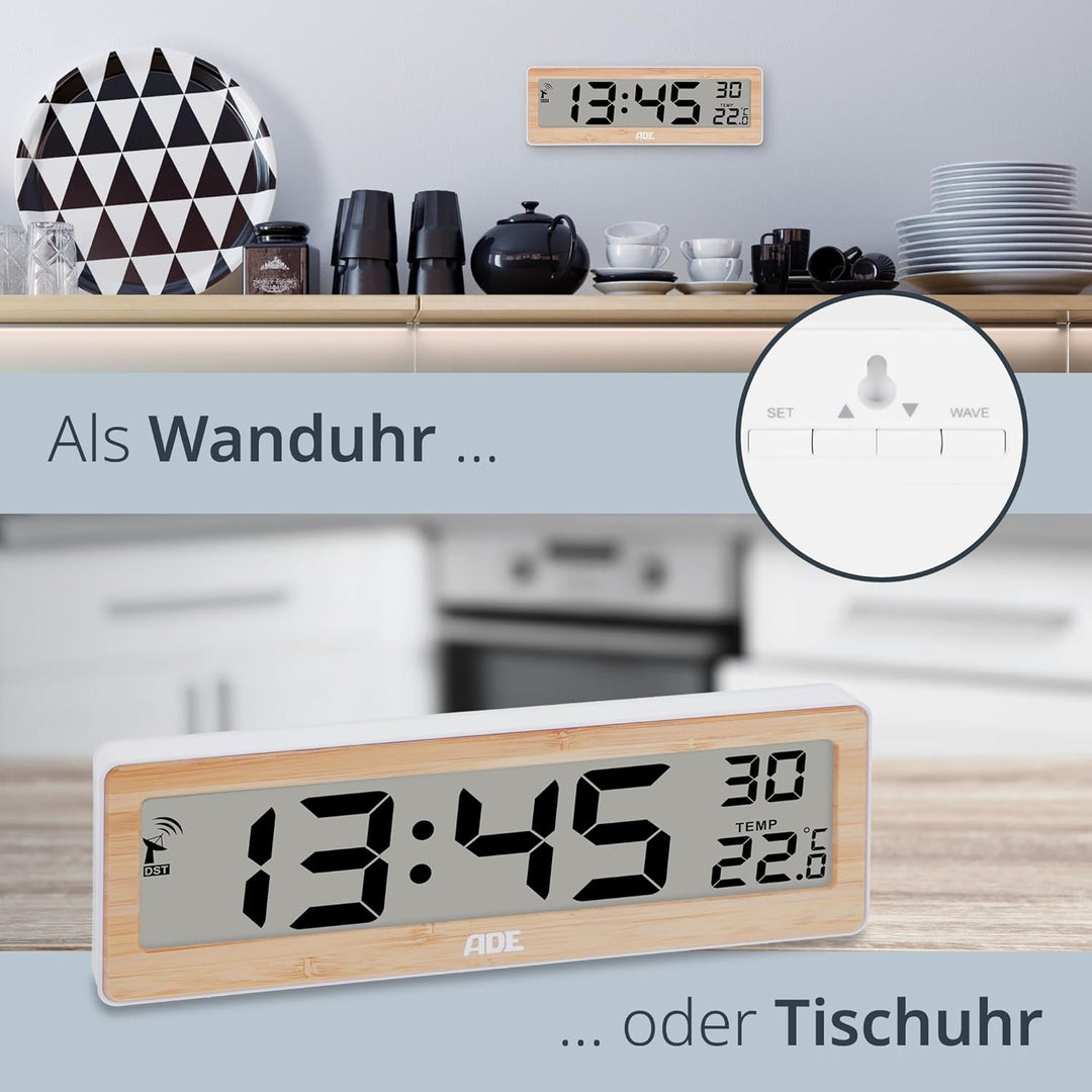 ADE Digitale Funkuhr Wohnzimmer mit Temperaturanzeige | sehr grosse Ziffern | gut ablesbares Display