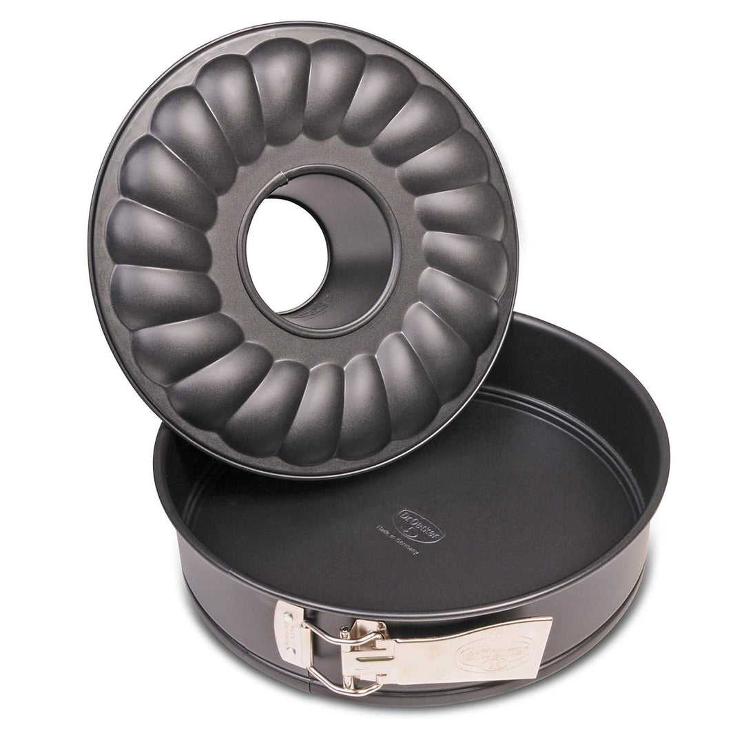 Dr. Oetker Springform mit Flach- und Rohrboden Ø 28 cm, Kuchenform aus Stahl mit Antihaftbeschichtun