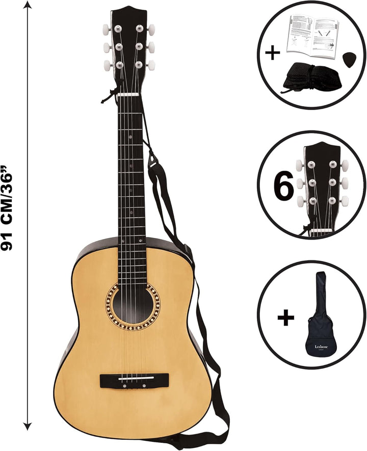 Lexibook K2200 Akustikgitarre, 91 cm, Lernanleitung enthalten, 6 Nylonsaiten, Gitarrentasche inklusi