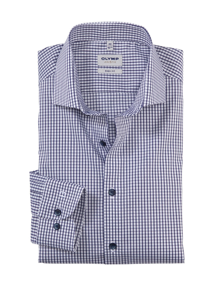 OLYMP Herren Businesshemd Langarm Level Five,Gitter Karo,Body fit,Royal Kent 38 Marine 18, 38 Marine