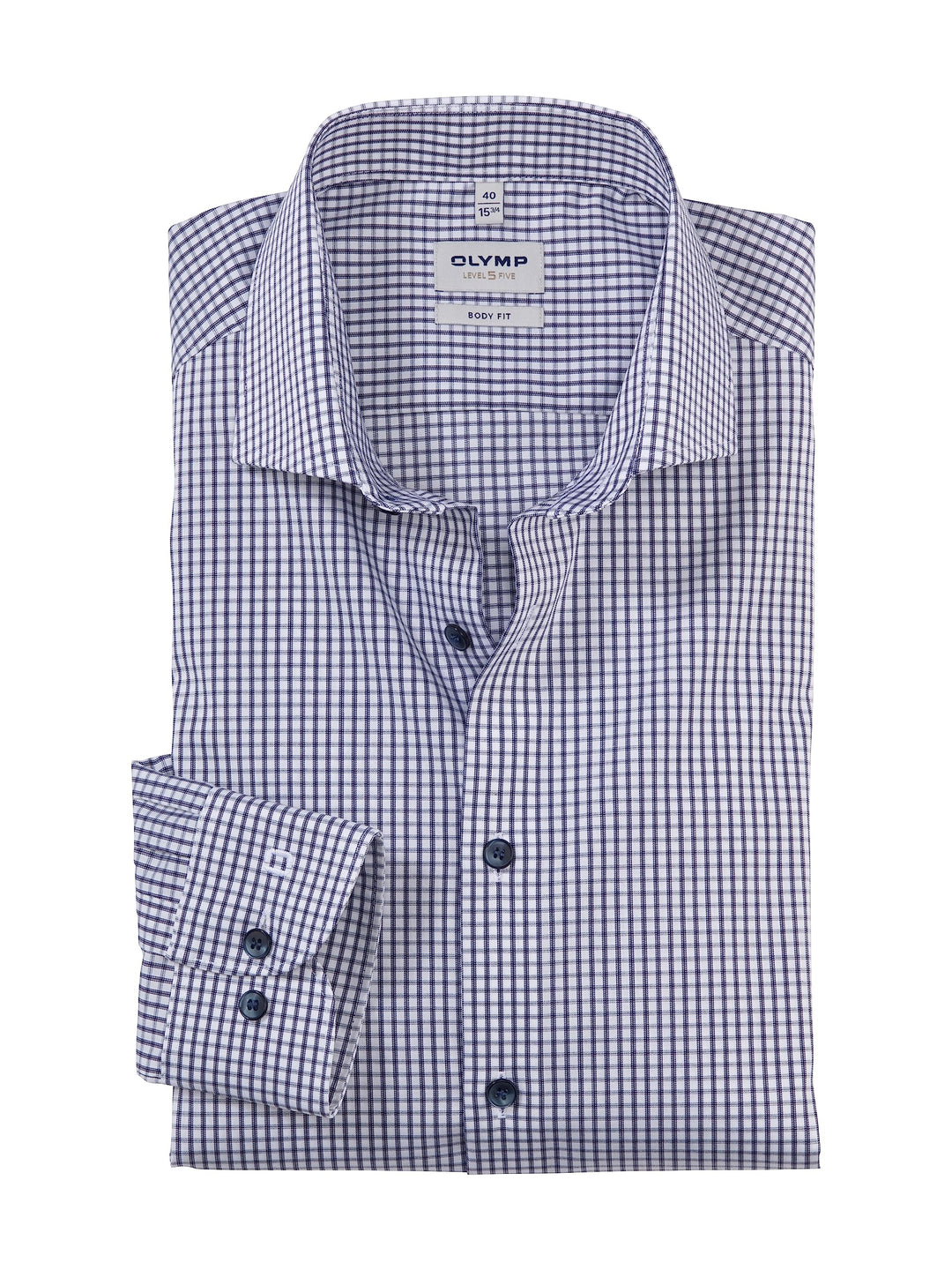 OLYMP Herren Businesshemd Langarm Level Five,Gitter Karo,Body fit,Royal Kent 37 Marine 18, 37 Marine