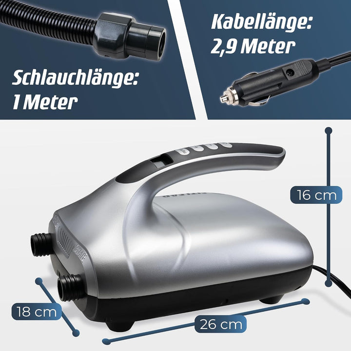 Fitleap SUP Pumpe elektrisch 20 PSI, pumpt das Board in wenigen Minuten auf | Zieldruck am LCD-Displ