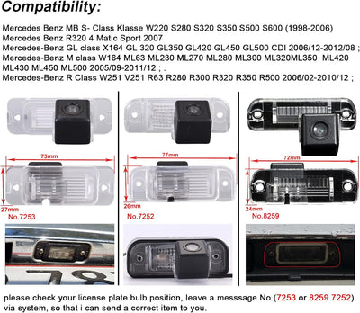 Auto Umkehrkennzeichen Lichtkamera für Mercedes Benz MB S-Klasse W220 S55 S63 S280 S300 S320 S350 S4