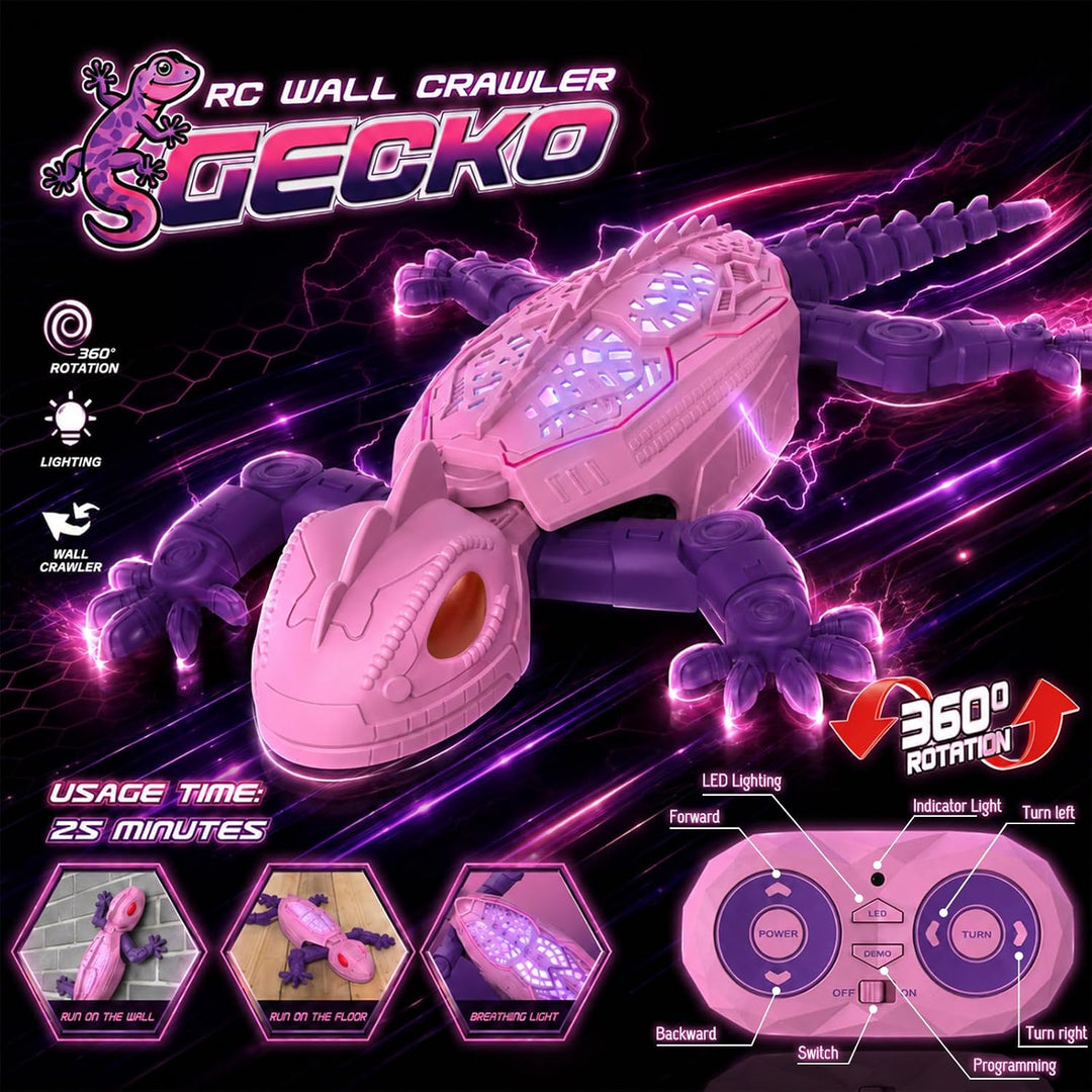 Gecko Wandflitzer, Ferngesteuerte Eidechse Wand Klettern, mit Leuchtenden LED-Augen, 360° Drehbar, K