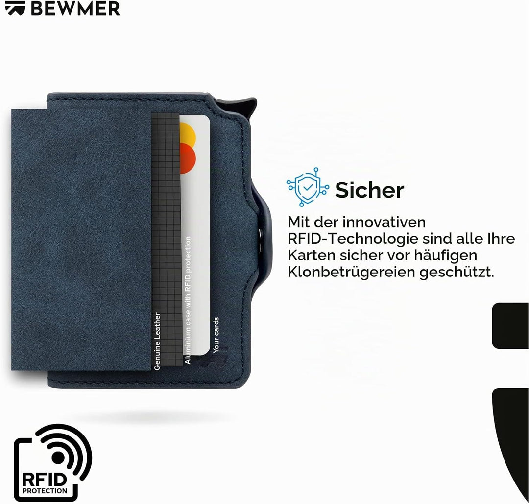 BEWMER Kreditkartenetui 1 abgeschirmt | Slim Brieftasche für Damen und Herren | Ausweis- und Ausweis