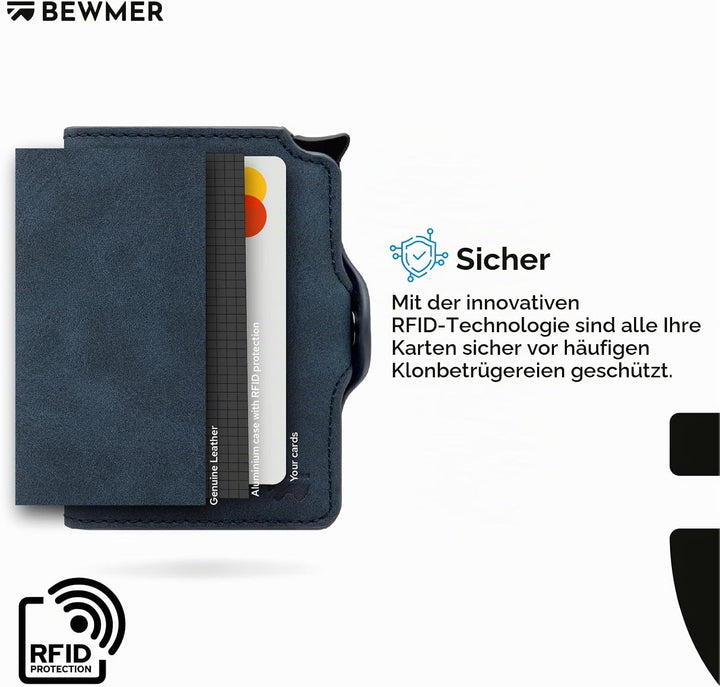 BEWMER Kreditkartenetui 1 abgeschirmt | Slim Brieftasche für Damen und Herren | Ausweis- und Ausweis