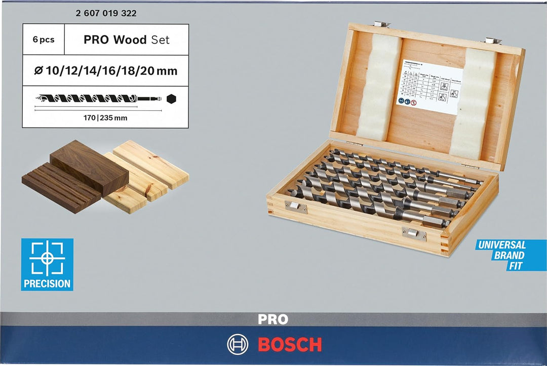 Bosch Professional 6tlg. Holzschlangenbohrer-Set mit 1/4"-Sechskantschaft Schaft-Set, Schaft-Set
