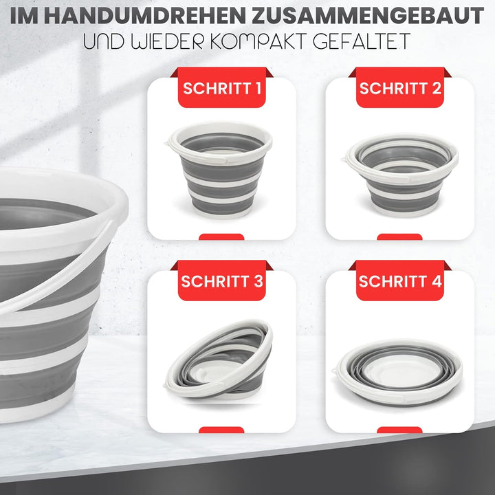 Pantelej Zusammenfaltbarer Silikoneimer 10 Liter inkl. 2 Verstärkungsringe, Wassereimer Langlebiger,