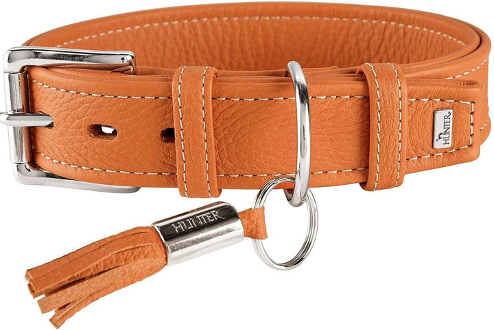HUNTER CANNES Hundehalsband, Leder, Nappaleder, weich, edel, elegant, 70 (L-XL), orange 70 (L-XL) or