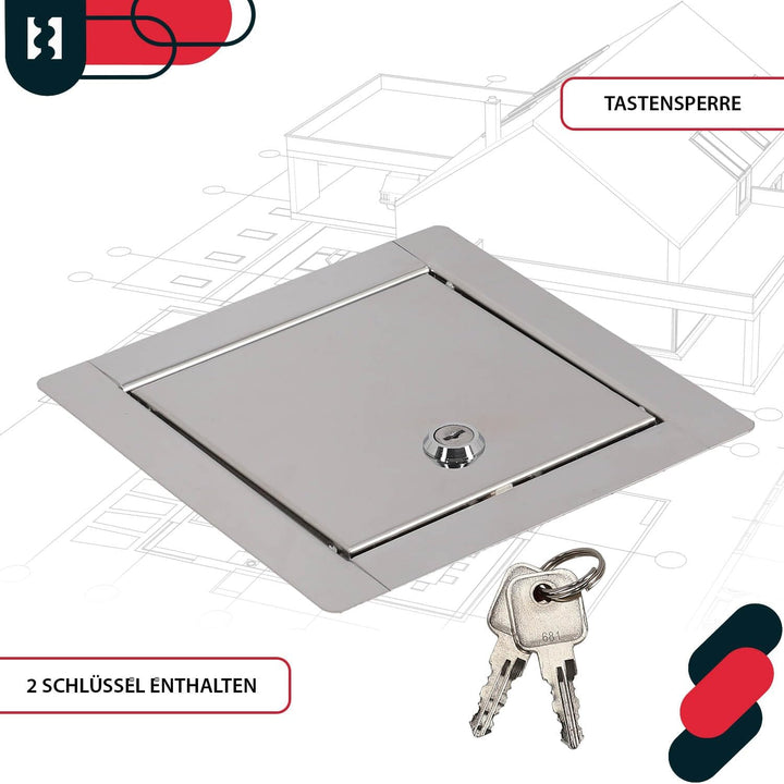 KOTARBAU® Revisionsklappe Grösse 10x10cm mit Schlüssel Edelstahl Silber für Revisionsschächte 10x10