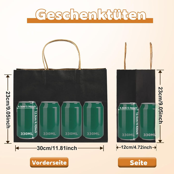 Gaoyong 20 Stück Geschenktüte Schwarz 30x12x23 cm Papiertüten mit Henkel Papiertüten Schwarz Zum Kra