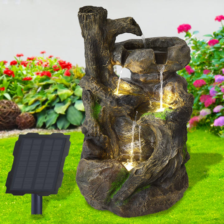 Solar Gartenbrunnen Brunnen Zierbrunnen Zimmerbrunnen Springbrunnen Brunnen mit LED-Licht und Li-Ion