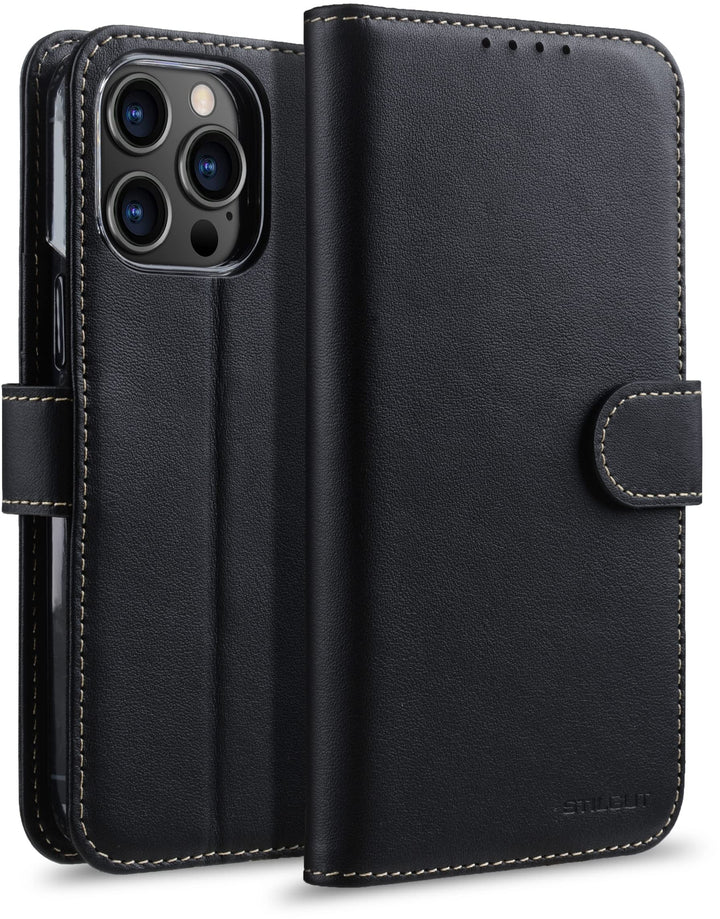 STILGUT Talis kompatibel mit iPhone 14 Plus (6.7") Hülle mit Kartenfach aus Leder, Flip Cover, Handy
