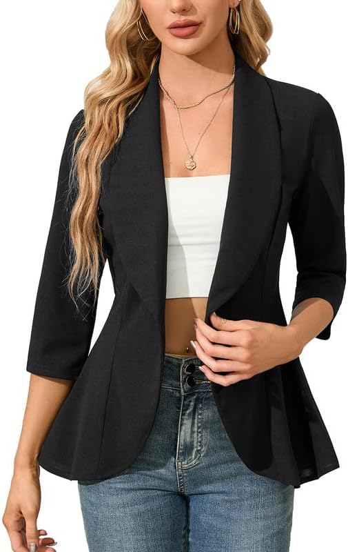 Clearlove Business Jersey Blazer Damen Elegant Sportlich Taillierter Blazer 3/4 Ärmel Damen Gehrock