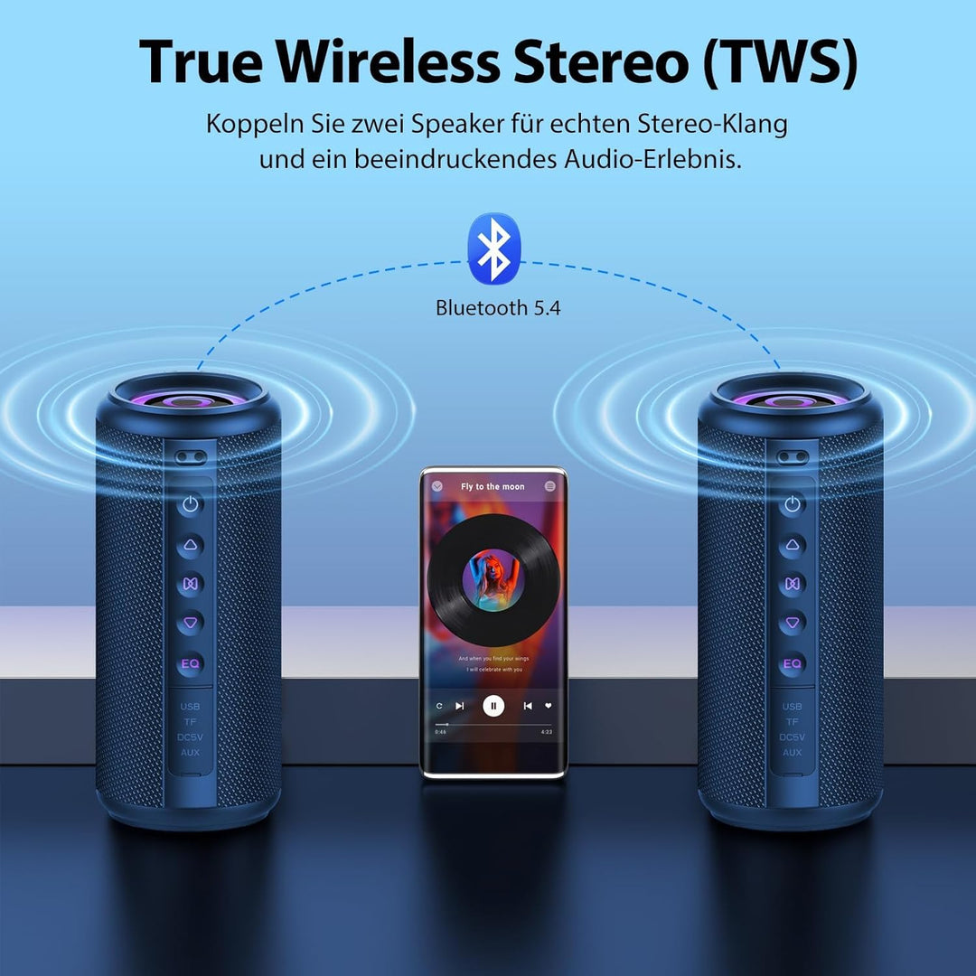 Bluetooth Lautsprecher, 2026 Musikbox Bluetooth 5.4 mit RGB Lichter, Tragbarer Lautsprecher Freispre