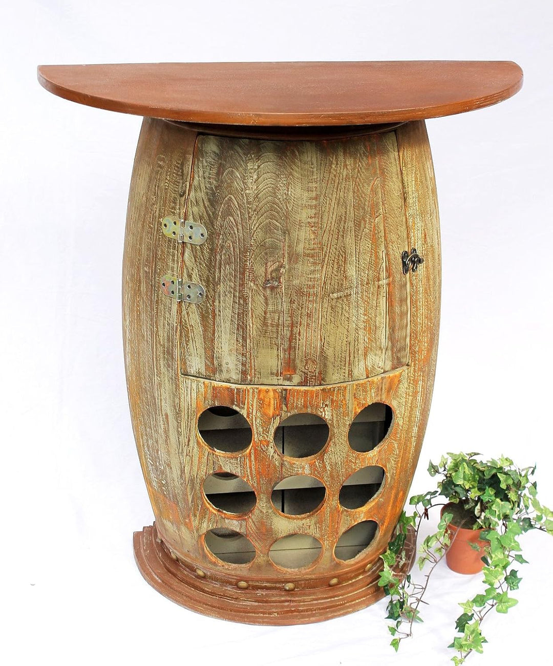 DanDiBo Wandtisch Weinfass Weinregal halbrund 1500 Bar Flaschenständer 85cm Weinfass Holzfass Schran