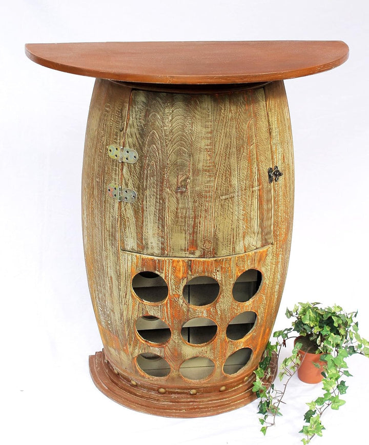 DanDiBo Wandtisch Weinfass Weinregal halbrund 1500 Bar Flaschenständer 85cm Weinfass Holzfass Schran