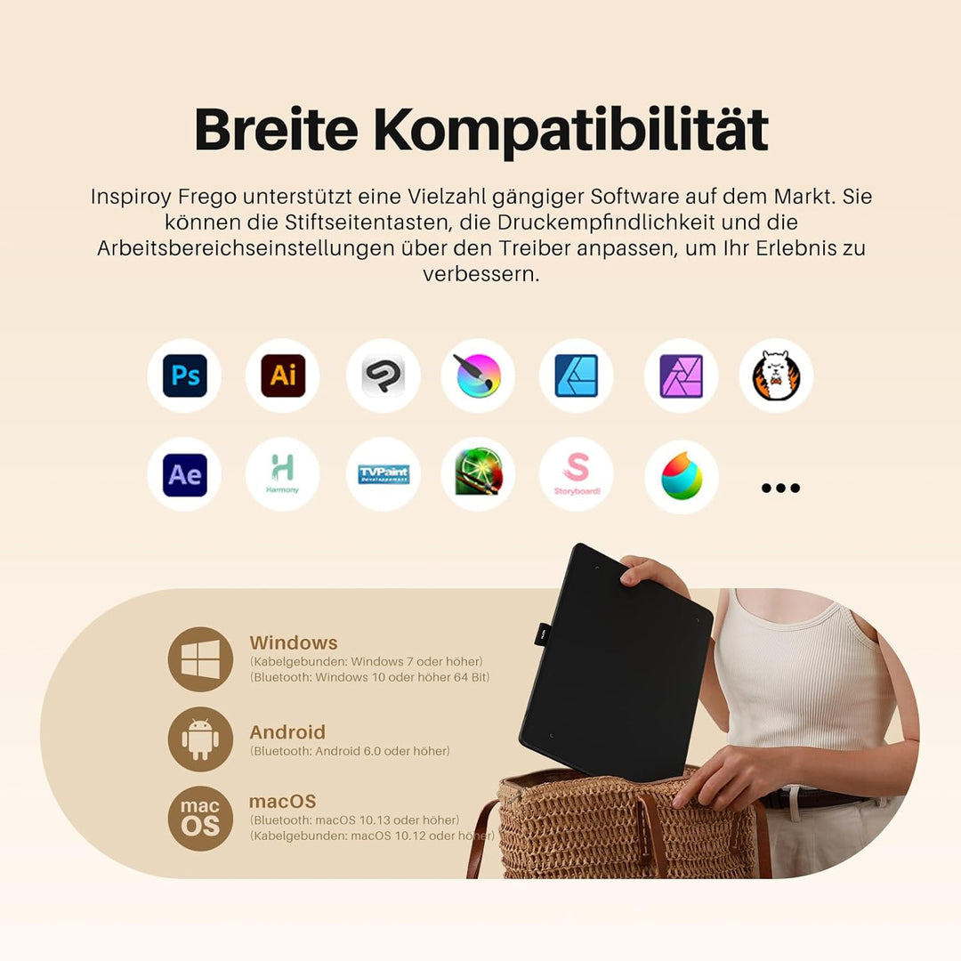 HUION Inspiroy Frego M Bluetooth-Grafiktablett, PenTech 3.0+, 10 x 6,25 Zoll Zeichentablett zum Zeic