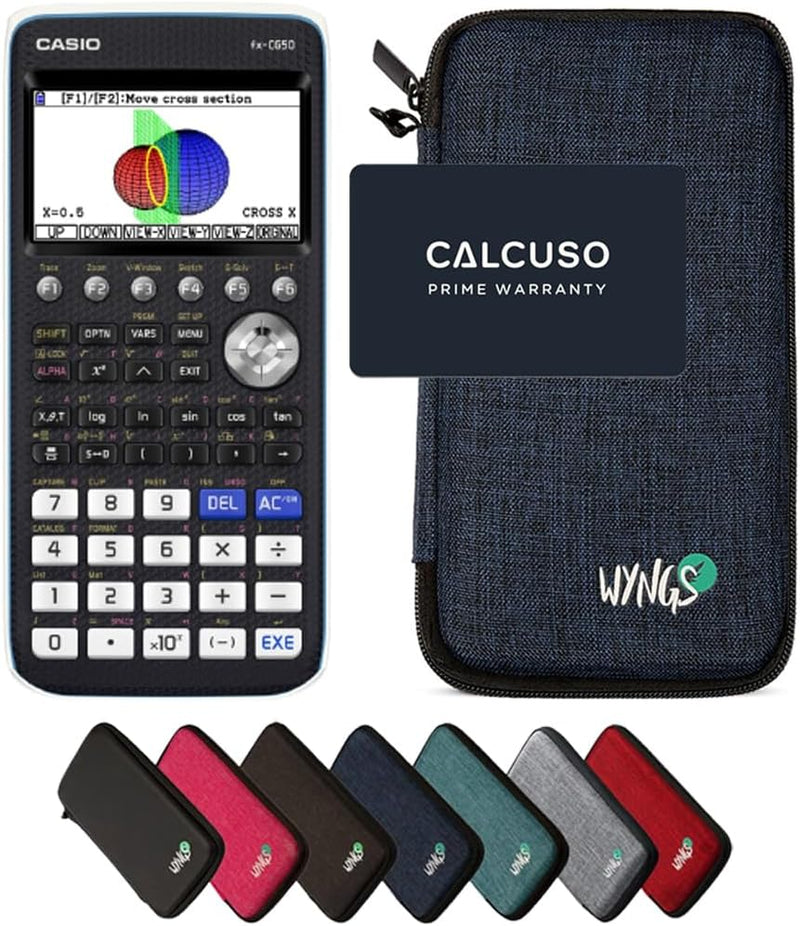 CALCUSO Sparpaket: Casio FX-CG 50 Grafikrechner + WYNGS Schutztasche blau + Erweiterte Garantie von