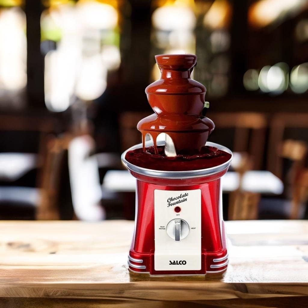 Salco Retro Schokoladenbrunnen - Schokobrunnen - Schokoladen Fondue aus Edelstahl im 50er Jahrestil