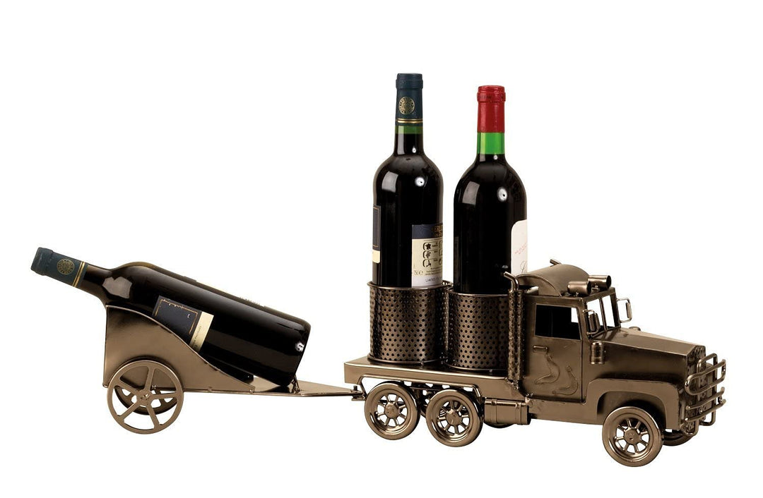 Lifestyle & More Moderner Wein Flaschenhalter Flaschenständer Truck mit Anhänger für 3 Flaschen Läng