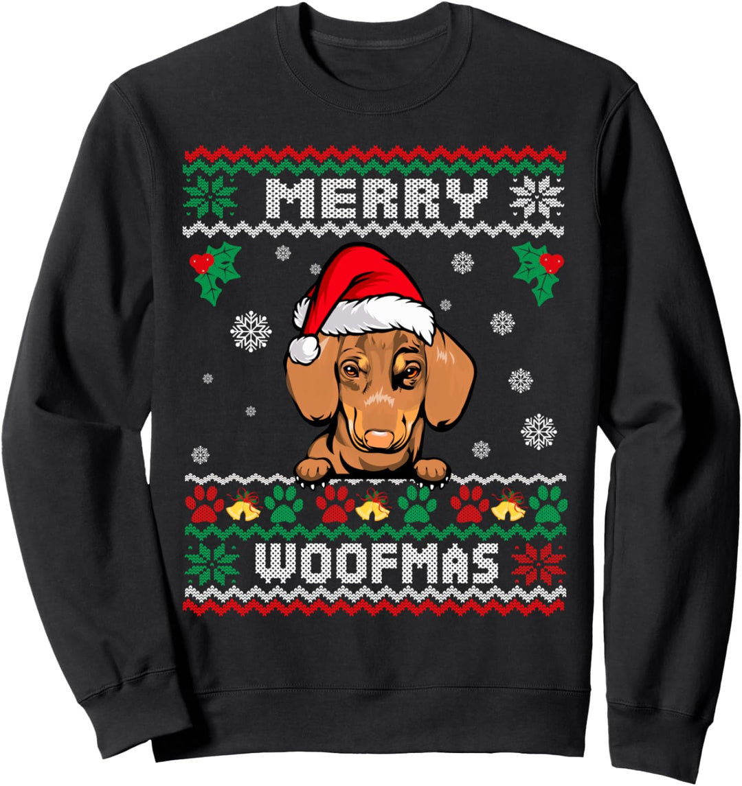 Merry Woofmas Dackel Hund Ugly Christmas Sweater Xmas Sweatshirt