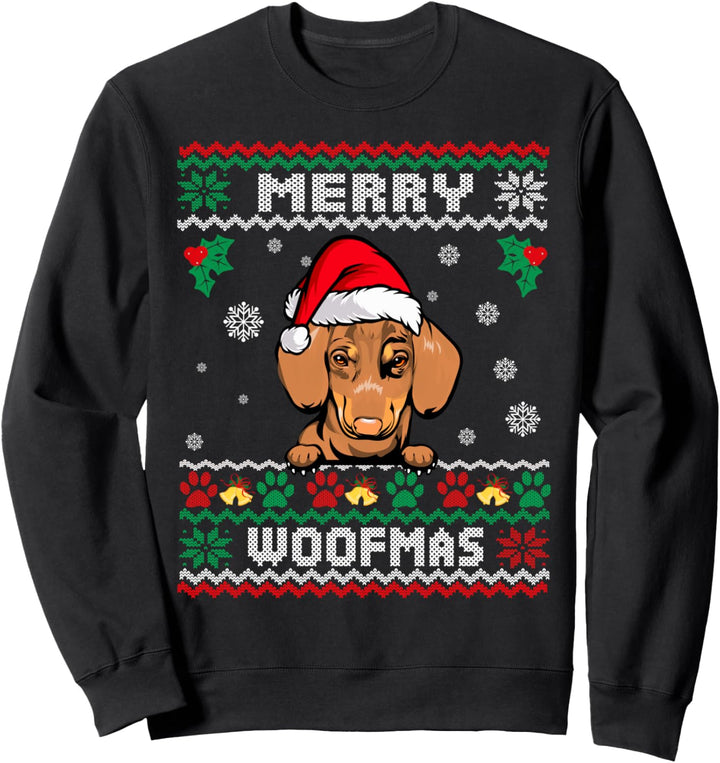Merry Woofmas Dackel Hund Ugly Christmas Sweater Xmas Sweatshirt