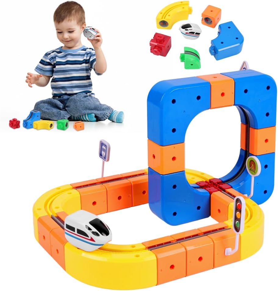 51 Stück Clickrail Electric Train Set, Magisches Schienen WüRfel Zug Set, Cube Track Block Zug mit S