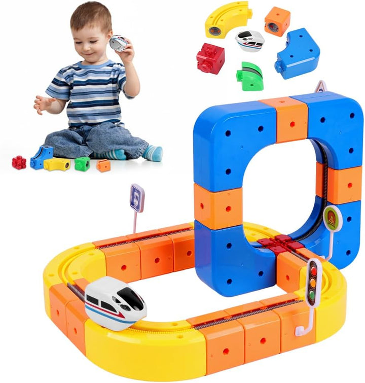 51 Stück Clickrail Electric Train Set, Magisches Schienen WüRfel Zug Set, Cube Track Block Zug mit S