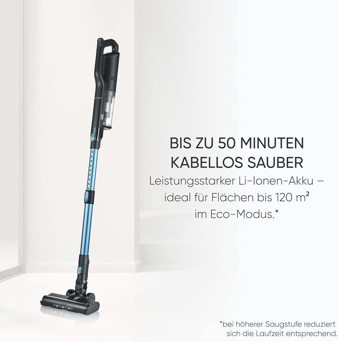 SEVERIN Kabelloser Akku Staubsauger S’Power Slim, höhenverstellbares Saugrohr, LED-Beleuchtung, 50 M